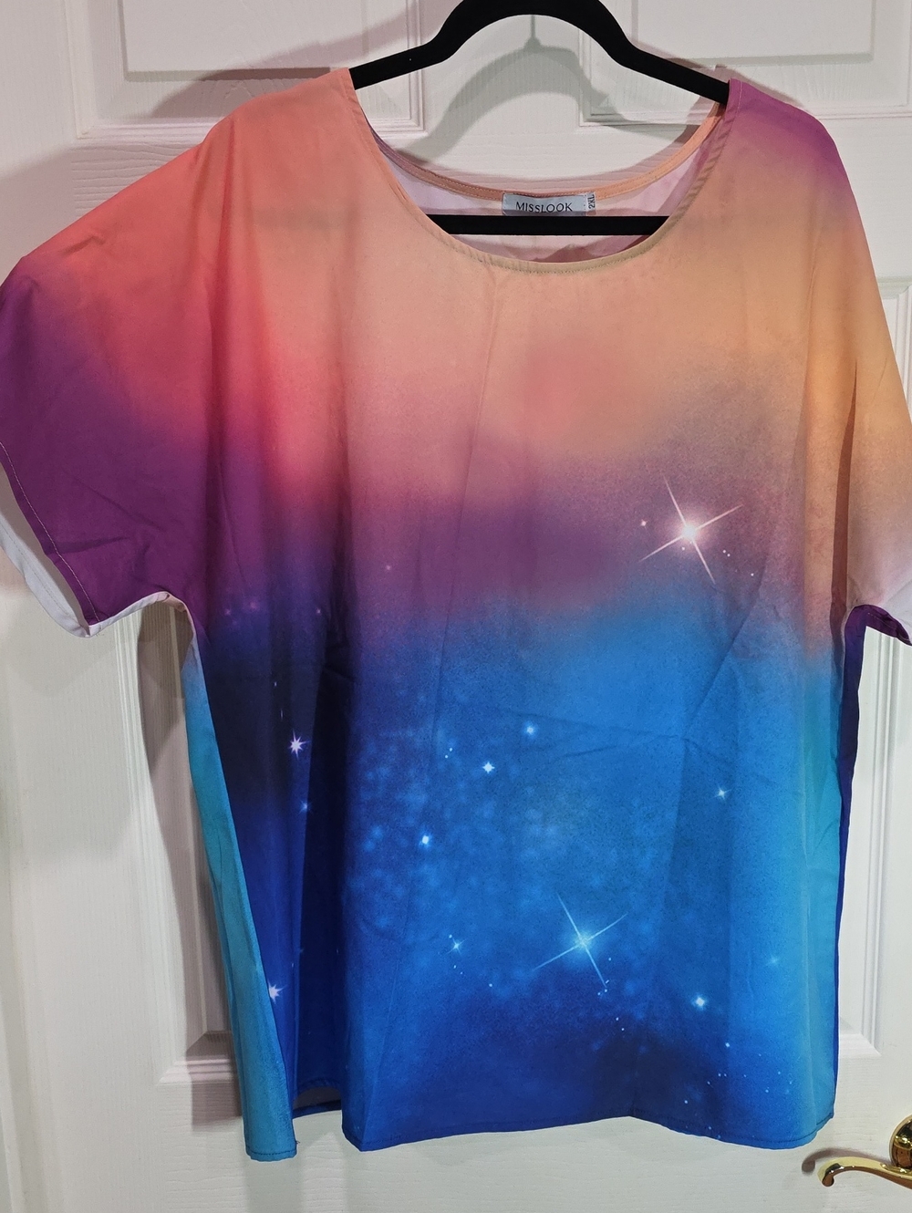 MISSLOOK Ombre Galaxy Print Short Sleeve Top - Pink Purple Blue